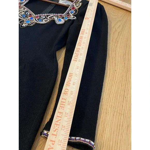 VTG Don Sayres For Wellmore Sz 8 Jeweled Knit Sheath Dress Black shoulder pads